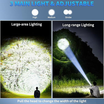 Rechargeable LED Flashlights High Lumens, 900,000 Lumens Super Bright Flashlight with 7 Modes & Waterproof, Handheld Powerful Flashlights for Camping, Emergencies, Home (2 Pack)