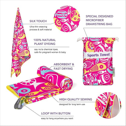 4Monster Microfiber Beach Towel Quick Dry,Super Absorbent Lightweight Travel Towel for Swimmers, Sand Free Camping Towel, Beach Towels for Pool, Swim, Water Sports,Yoga,Gym,Backpacking