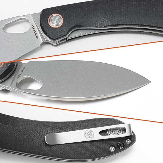 Vosteed EDC Knife, 3.26" Lightweight Folding Pocket Knife with Clip for Men and Women, Modern Shilin Cutter with Nitro-V Steel Blade, Micarta Handle for Camping, Hiking-Nightshade Series