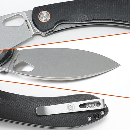 Vosteed EDC Knife, 3.26" Lightweight Folding Pocket Knife with Clip for Men and Women, Modern Shilin Cutter with Nitro-V Steel Blade, Micarta Handle for Camping, Hiking-Nightshade Series