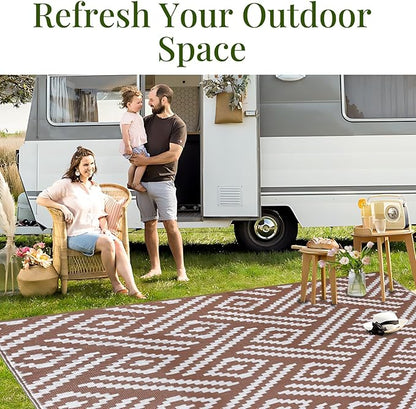 OPPODREAM Outdoor Rug 5x8 Ft, Waterproof Outdoor Plastic Straw Rug for Patio, Reversible Out Door Carpet for Camping, Deck, Rv, 5 x 8 Area Carpet for Balcony, Porch, Backyard, White and Brown