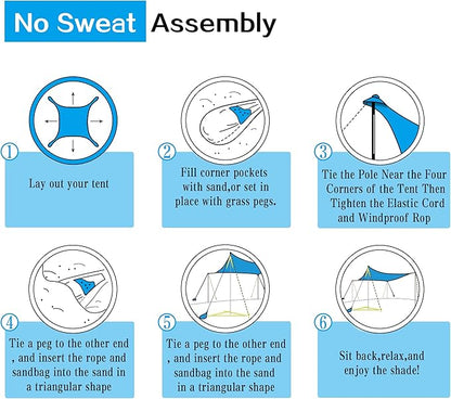 UMARDOO Family Beach Tent Canopy Sun Shade Portable 7×7FT, Large Wind Resistance Beach Sun Shelter Easy Setup with Packable Carry Bag for Outdoor Travel UPF 50+(Blue)