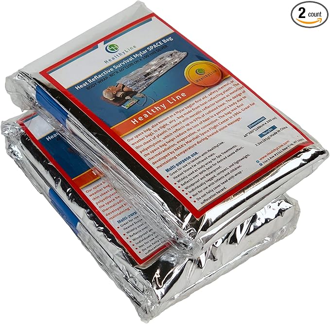 Emergency Blankets for Survival - Disaster Preparedness Prepping Supplies - Space Blanket (2 Pack) - 80" x 40" Retains up to 90% of Body Heat - Mylar Blankets for Camping & Outdoors by HealthyLine