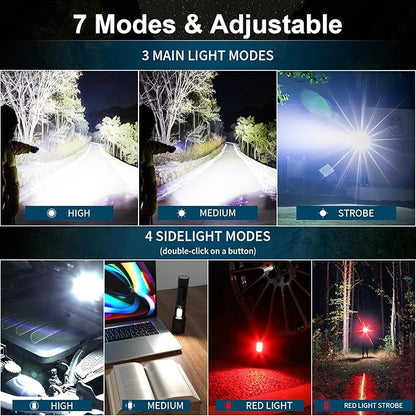 BERCOL Rechargeable Flashlights High Lumen, 990,000 Lumens Super Bright Magnetic Flash Light, 7 Modes with Cob Work Light, Powerful Led Flashlight with Holster for Camping, Emergencies, Home