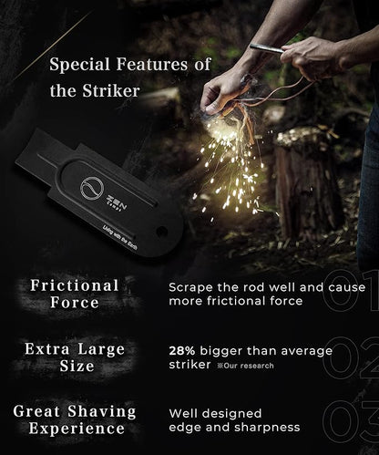 Hexa Fire Starter - Hexagon Ferro Rod with 6 Wide Striking Surfaces - 1/2" Thick Fire Steel - 20,000+ Strikes - Survival Igniter with Leather Neck Lanyard & Big Striker