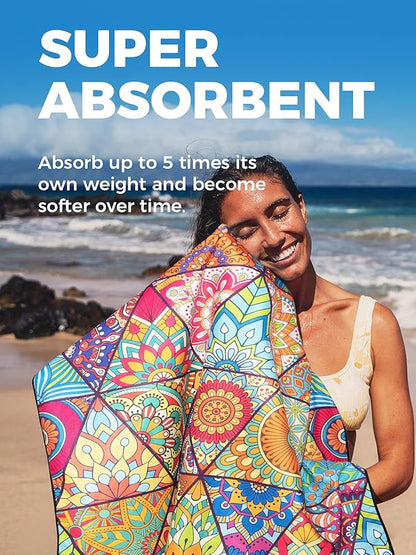 OCOOPA Microfiber Beach Towel Fast Drying, Extra Large 63" x 31" Sand Free Beach Towel Super Lightweight Towels for Swimming Pool, Camping, Picnic, Yoga Gym Sports