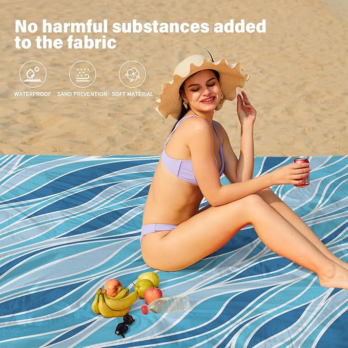 Beach Blanket Oversized Extra Large78 X 110",Waterproof Sandproof Beach Blanket 2-8 Adults Lightweight Durable for Travel Camping Hiking Picnic