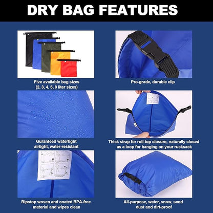 Dry Bags Waterproof Set, 5 Packs Ultralight Waterproof Bags Small Stuff Sack Water Proof Bag Dry Packs, Outdoor Dry Bag Keep Gear Dry for Backpacking Hiking Boating Camping Travel
