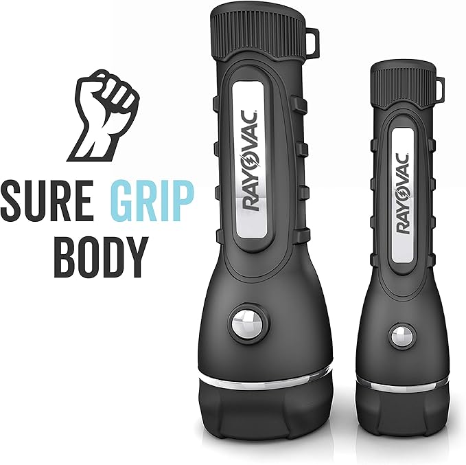 Rayovac LED Flashlight 3 Pack, Rubber Grip Flash Light Set with Batteries Included - Perfect for Power Outages, Emergency Situations, Camping, Hiking, Dog Walking (3 Pack)