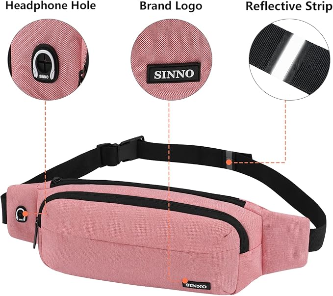 SINNO Large Crossbody Fanny Pack for Women Men Belt Bag With 4-Zipper Pockets for Travel Running Hiking Workout Dog Walking Outdoors Sport Fishing Waist Pack Bag Carrying All Phones