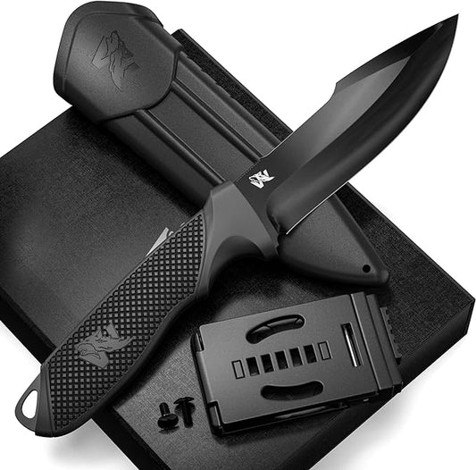 WOLF-II Full Tang Survival Knife with Sheath and Multi Lok - Strong Tactical Fixed Blade Knife - Made of D2 Steel - Bushcraft and Camping Knife - EDC Outdoor Knife with TPE Handle