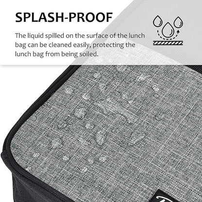 Tirrina Insulated Lunch Box for Men Women, Portable Thermal Small Lunch Bag for Office Work Picnic, Reusable Compact Lunchbox Cooler Tote for Adults,Black & Grey