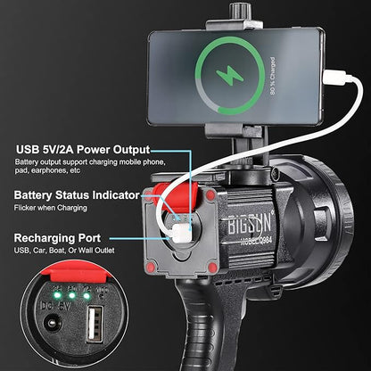 BIGSUN 4 Colors Spotlight, High Lumen Flashlight 1200,000 LED with Phone Holder, Rechargeable 14000 mAh, White/Red/Green/Yellow Filter Lens, for Photography Fill Light, Home Party,Type-C Included