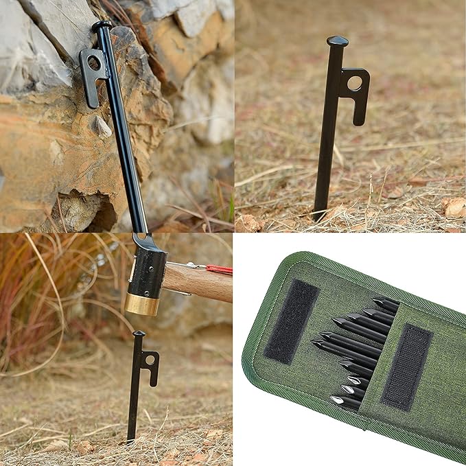 EXTRA STRONG Tent Stakes 12 Pack - 10inch Heavy Duty Tent Stakes with Carrying Pouch for Hard Ground Sandy Gravel Outdoor Travelling Hiking Camping