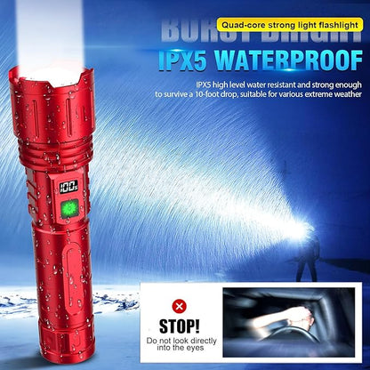 Flashlights 20000 High Lumens Rechargeable - 1500 Meters Long Beam Super Bright LED Flash Light with Power Display & IPX5 Waterproof for Camping, 20H Runtime,5 Modes,Zoomable Handheld Flashlight -Red