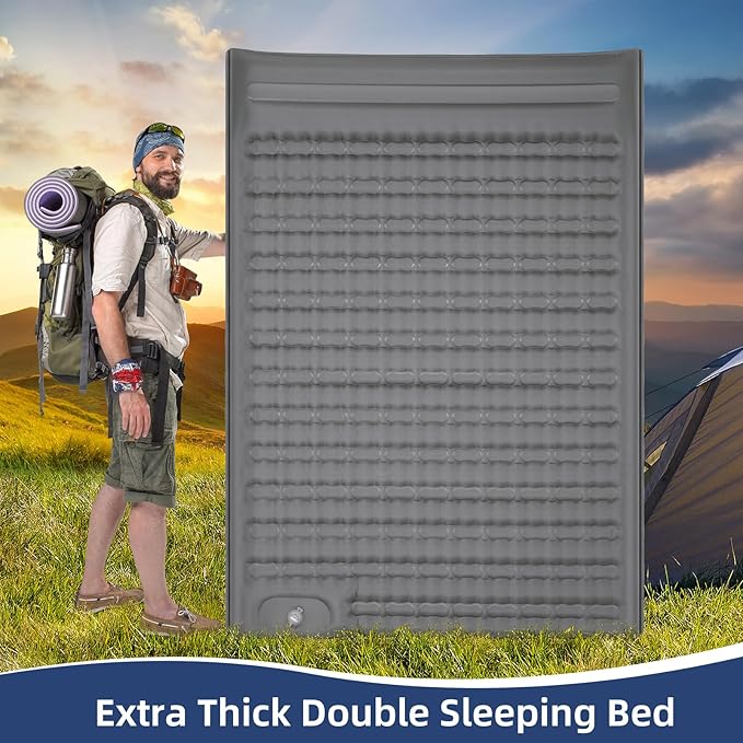 WANNTS Double Sleeping Pad, 6.0 Inches Extra Thick Ultralight Inflatable Sleeping Pad for Camping, Built-in Pump for Camping, Hiking, Airpad, Carry Bag, Repair Kit, Compact & Lightweight Air Mattress