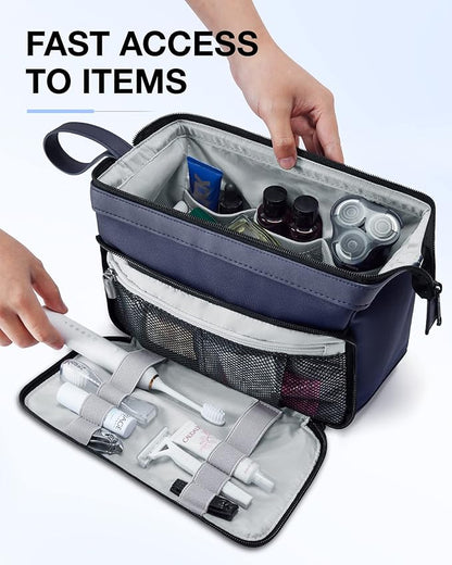 BAGSMART Toiletry Bag for Men, Wide Opening Dopp Kit Water Resistant Shaving Hygiene Organizer for Bathroom, Travel Essentials, Navy