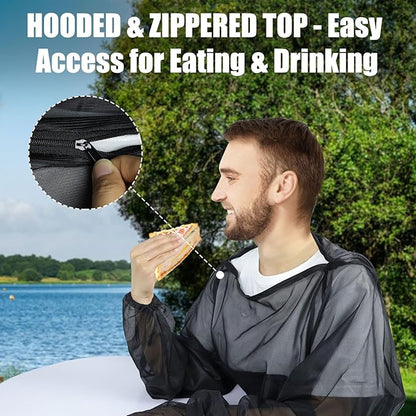 HOMEYA Bug Jacket S/M, Anti Mosquito Netting Suit with Zipper on Hood Ultra-fine Mesh Pants Mitt Socks with Free Carry Pouch for Protecting Hunting Fishing Men Women