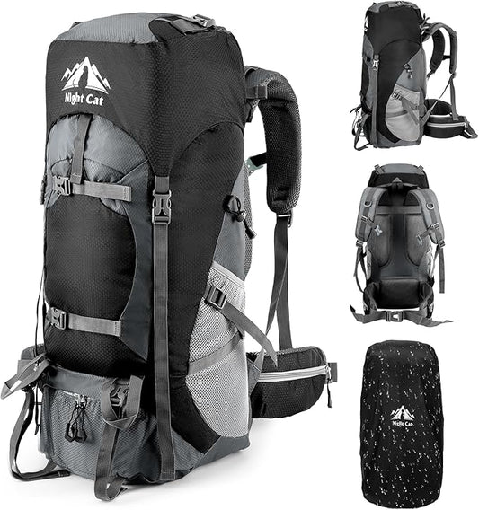 Night Cat Hiking Backpacks 70L Camping Backpacking Packs for Men Women Lightweight Outdoor for Mountaineering Traveling, No Internal Frame