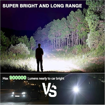 Rechargeable Flashlights High lumens, 900000LM Super Bright LED Tactical Flashlight, Zoomable, IPX6 Waterproof, 6 Modes, Powerful Handheld Flash Light for Emergencies, Camping, Hiking