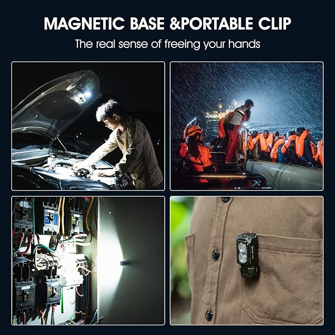 WUBEN E7 1800 Lumen Rechargeable Mini Flashlight with Magnet - Super Bright 6 Modes ArmyGreen EDC Flashlight, Typ-C Rechargeable LED; IP68 Pocket Flashlight for Headlamp Use, Rescue, Camping