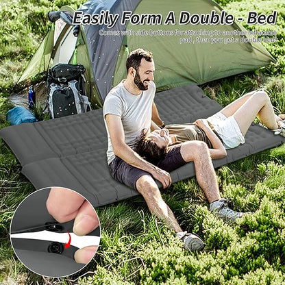 Inflating Sleeping Pad for Camping.4.5 in Thick Sleeping Mat .Compact Waterproof Camping Air Mattress with Pillow.Foot Pressure Inflatable Camping Pads for Backpacking & Hiking. (Grey), Gery