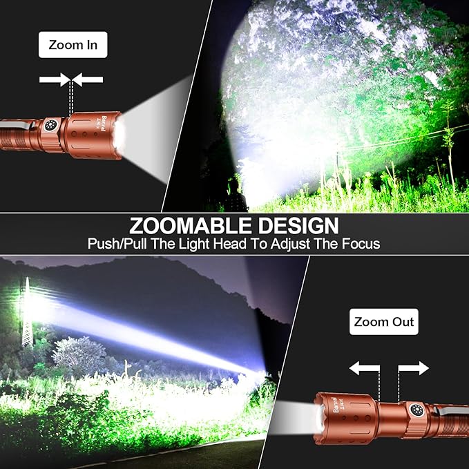 Flashlights High Lumens Rechargeable, 20,000 Lumens Super Bright 1500 Meters Long Range Small Powerful Flashlight, 6 Modes LED Tactical Pocket Waterproof Flash Light for Home Emergency (2, Brown)