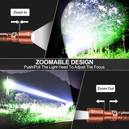 Flashlights High Lumens Rechargeable, 20,000 Lumens Super Bright 1500 Meters Long Range Small Powerful Flashlight, 6 Modes LED Tactical Pocket Waterproof Flash Light for Home Emergency (2, Brown)