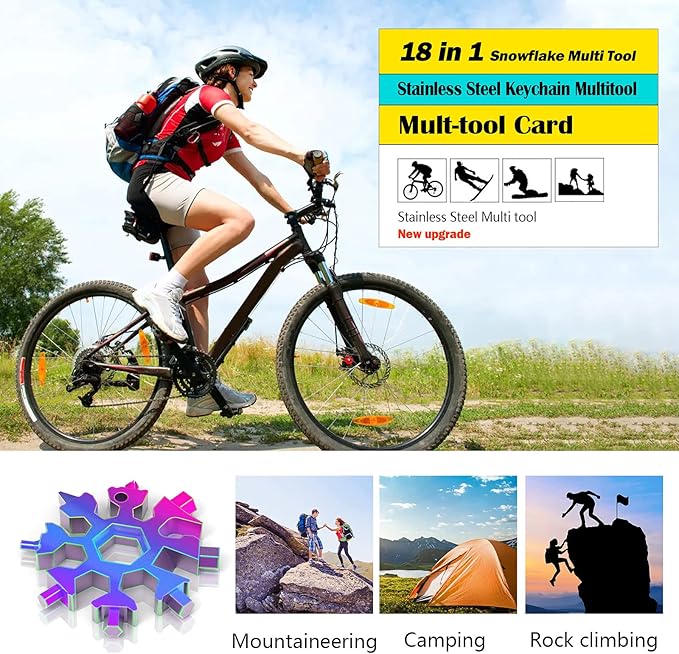 18-in-1 Snowflakes Multi Tool, Stainless Steel Keychain Multitool Portable Snowboarding Screwdriver -Bottle Opener for Christmas Gift for Mens