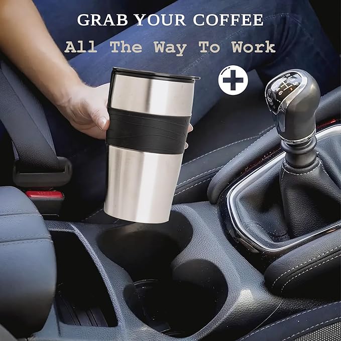 Mixpresso Personal Single Serve Coffee Maker & 14oz Travel Mug, Drip Small Coffee Maker & Tumbler, Auto Shut Off & Reusable Filter, Compatible with Coffee Grounds