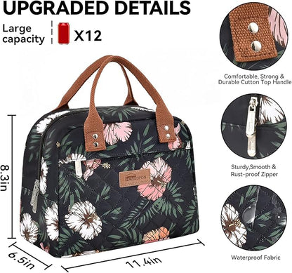HOMESPON Insulated Lunch Bag for Women Men Adults Lunch Tote with Front Pocket Lunch Box Container Cooler Bag for Work Picnic (Floral)