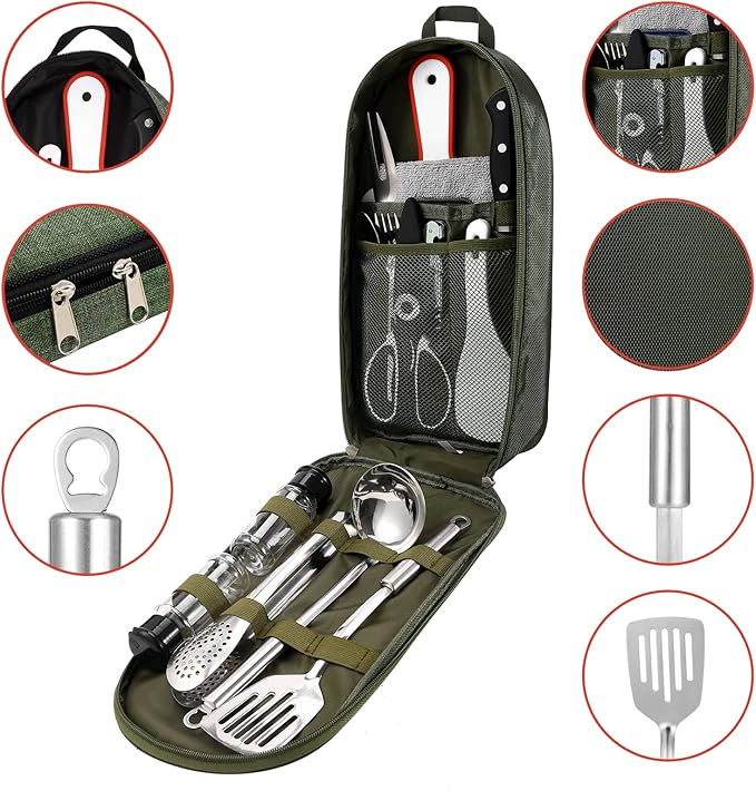 Camping Essentials Camping Accessories Gear Must Haves Camper Tent Camping Kitchen Rv Cooking Set Camping Cooking Utensils Set Supplies Gadgets Outdoor Stove Portable Picnic Gifts BBQ Stuff