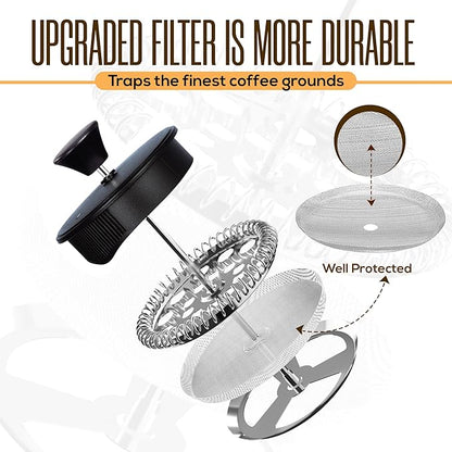 Utopia Kitchen 12 Ounce 0.35 Liter French Press Coffee Maker, Tea Maker, Travel Coffee Presses, Heat Resistant Thickened Borosilicate Coffee Pot for Camping Travel Gifts, Black Pack of 1
