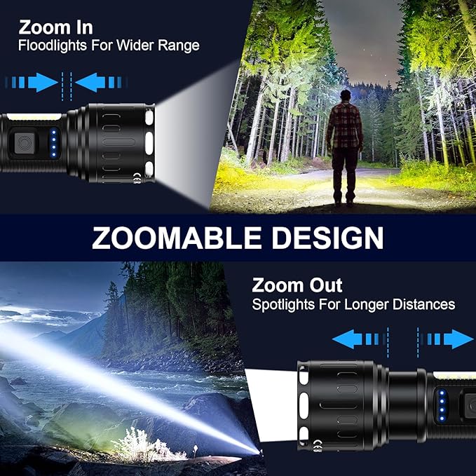 Flashlights 100,000 High Lumens Rechargeable - Super Bright LED Magnetic Flashlight with Sidelight 8 Modes Waterproof Powerful Handheld Flash Light for Emergency (2 Pack with Leather Box, Black)