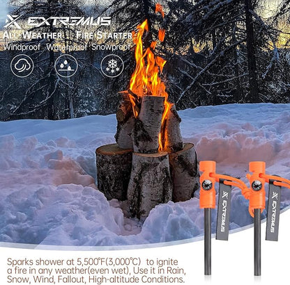 Extremus 6-in-1 Magnesium Fire Starter with Striker, High Temp Magnesium Rod