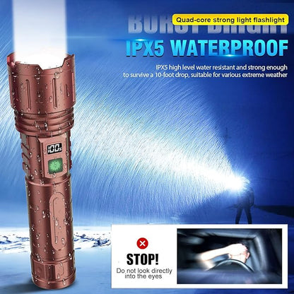 Flashlights 20000 High Lumens Rechargeable - 1500 Meters Long Beam Super Bright LED Flash Light with Power Display & IPX5 Waterproof for Camping, 20H Runtime,5 Modes,Zoomable Handheld Flashlight-Brown