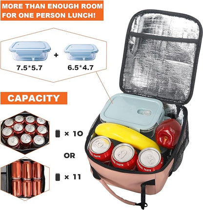 Femuar Lunch Box for Men Women Adults Small Lunch Bag for Office Work Picnic - Reusable Portable Lunchbox, Light Pink