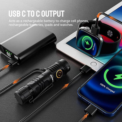 Wurkkos Rechargeable LED Flashlights Max 2050 High Lumens Flashlight USB C Charging, Anduril 2.0 UI, RGB AUX Switch, IP68 Waterproof Great for Camping, Hiking, Dog Walking (Black SFT40-6500K)