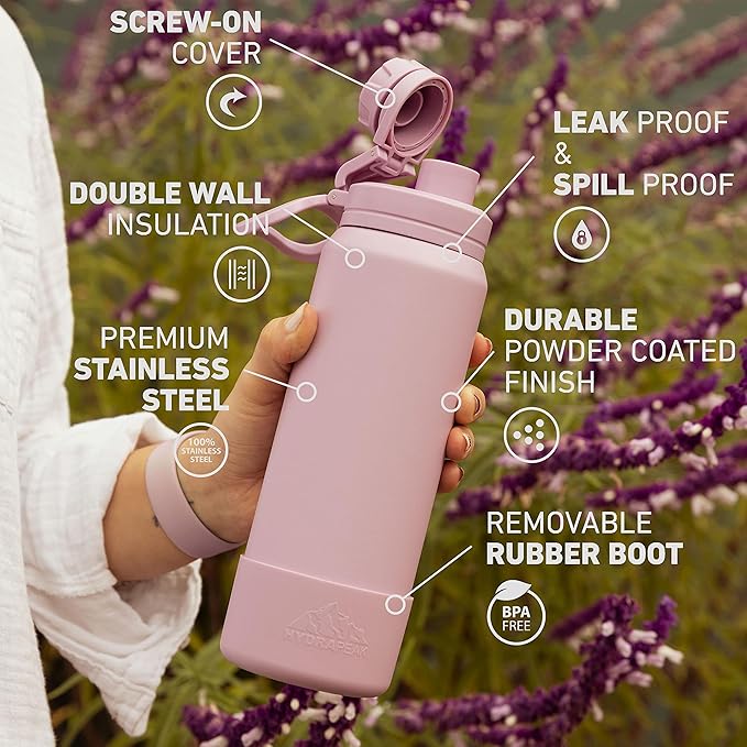 Hydrapeak 26oz Sport Insulated Water Bottle with Chug Lid, Leak & Spill Proof, Keeps Drinks Cold for 24 Hours, Hot for 12 Hours, Premium Stainless Steel Water Bottles (26oz, Black)