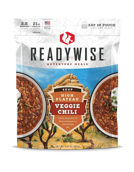 READYWISE - Adventure Meal, Veggie Chili Soup, 2 Servings, Pack of 1, Emergency Preparedness, Freeze Dried Food, MRE, Snack Pack or Emergency Food, Backpacking, Camping, Hiking, and, Survival Food