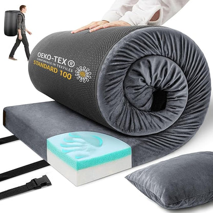 Memory Foam Camping Mattress Sleeping Pad,3 Inch Waterproof Camping Mat to Portable Roll Up Mattress for Floor,Car,Tent Travel,Cot,Soft Thick Sleeping Mat for Kids Adults Camping Sleepover