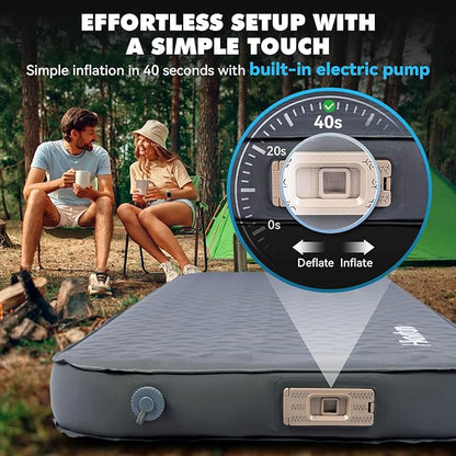 Hikenture 4" Thick Self Inflating Sleeping Pad with Electric Pump, Ultralight Foam Camping Mattress, 9.5 R-Value Insulated Sleeping Mat, Portable All Season Camping Pad for Tent, Car, Cot