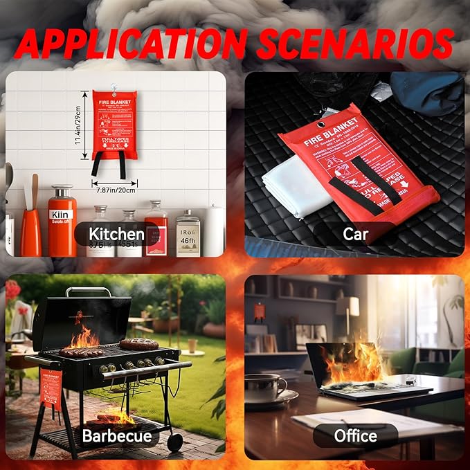 Emergency Fire Blanket for Home and Kitchen - 1 Pack Fire Fiberglass Suppression Blankets, Fire Extinguishing Blanket, Flame Retardant Protection for Home, Kitchen, Office, School, Grill, Car, Camping