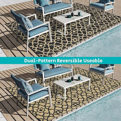 HEBE Outdoor Rug 6'x9' for Patios Waterproof Clearance Reversible Patio Mat Plastic Straw Rug RV Camping Mat Outside Area Rug Carpet for Camping RV,Porch,Deck,Balcony,Camper,Backyard