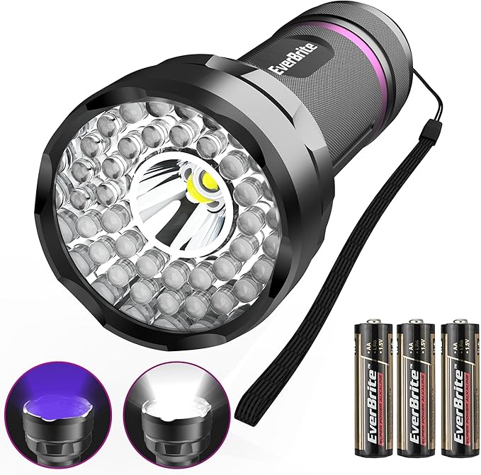 EverBrite LED Flashlight, Multifunctional Flashlight with UV and White Light, 395nm Black Light, 300 Lumens High Powered Flashlight for Camping, Emergencies, Pet Urine Stains, AA Batteries Included