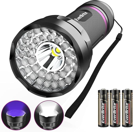 EverBrite LED Flashlight, Multifunctional Flashlight with UV and White Light, 395nm Black Light, 300 Lumens High Powered Flashlight for Camping, Emergencies, Pet Urine Stains, AA Batteries Included