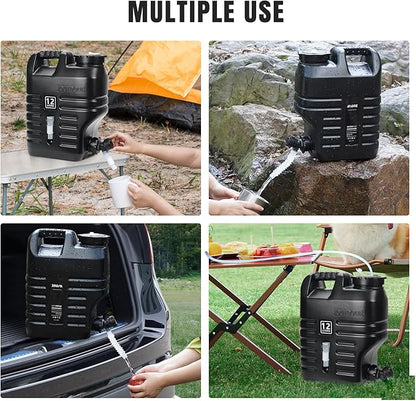 Camping Water Jug, Camping Water Container,3.17 Gallon BPA Free Water Storage with Spigot, Large Water Tank,Portable Emergency Water Storage for Camping,Car, Hiking, Hurricane Supplies.Black