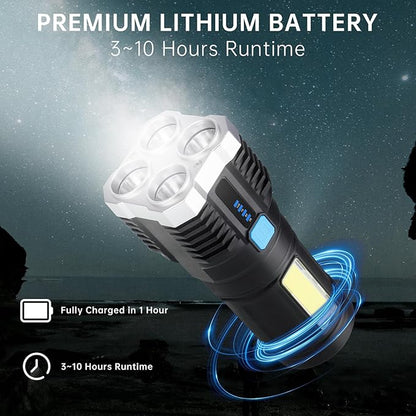 Tomorotec Multi-Functional 1000 Lumens Rechargeable LED Handheld Flashlight for Camping, Hiking, Emergency, Night Fishing, Mechanical Work & Outdoor - USB Charging, 4 Modes, Waterproof, Long-Lasting