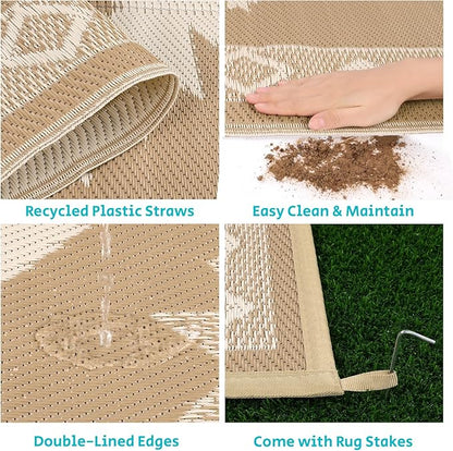 HEBE Outdoor Rug 9'x12' for Patios Clearance Waterproof Patio Mat Plastic Straw Rug Reversible RV Camping Tent Rug Outside Indoor Outdoor Area Rugs for RV,Deck,Beach,Balcony,Camper