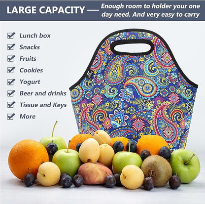 LOVAC Neoprene Lunch Bag, Thick Insulated Lunch Bag - Durable & Waterproof Lunch Tote With Zipper For Outdoor Travel Work(Retro2)